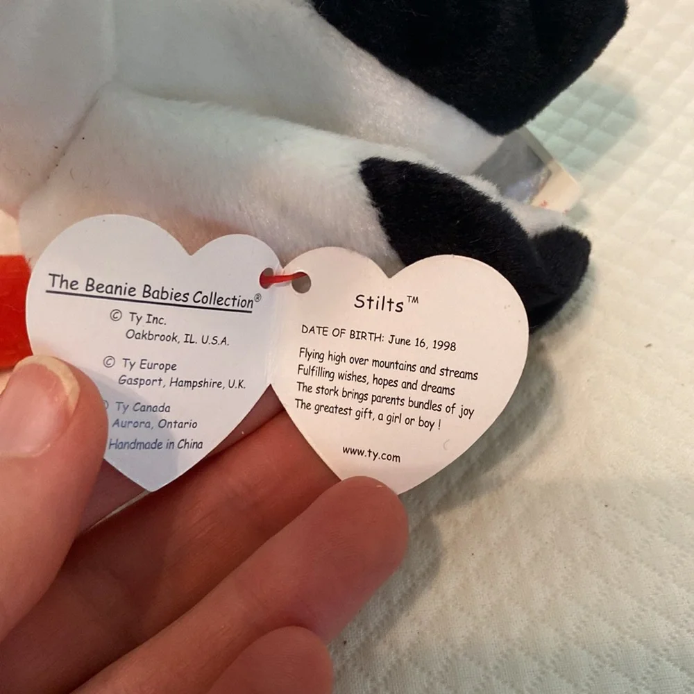 Ty Beanie Baby White Orange Legs Stilts Stork Bird Stuffed Animal Toy with Tag